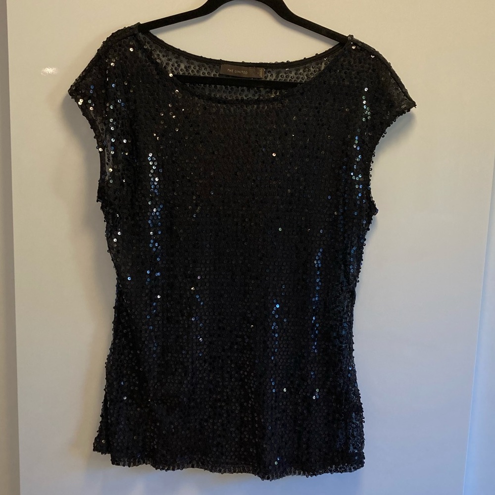 Limited shear black sequins top size large